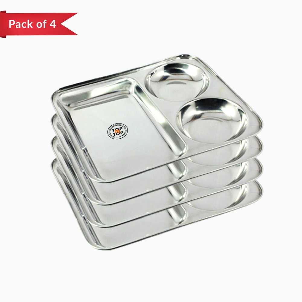 Steel Partition Plates 3 in 1, Snacks Plates, Set of 4