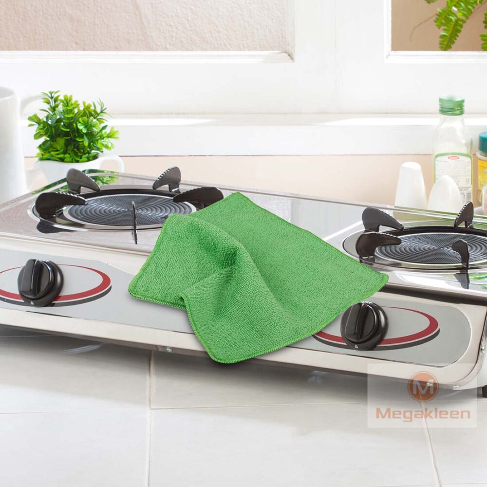 Microfiber cleaning Towels for Kitchen & Car, 280GSM, Pack of 4, Green - Image 4