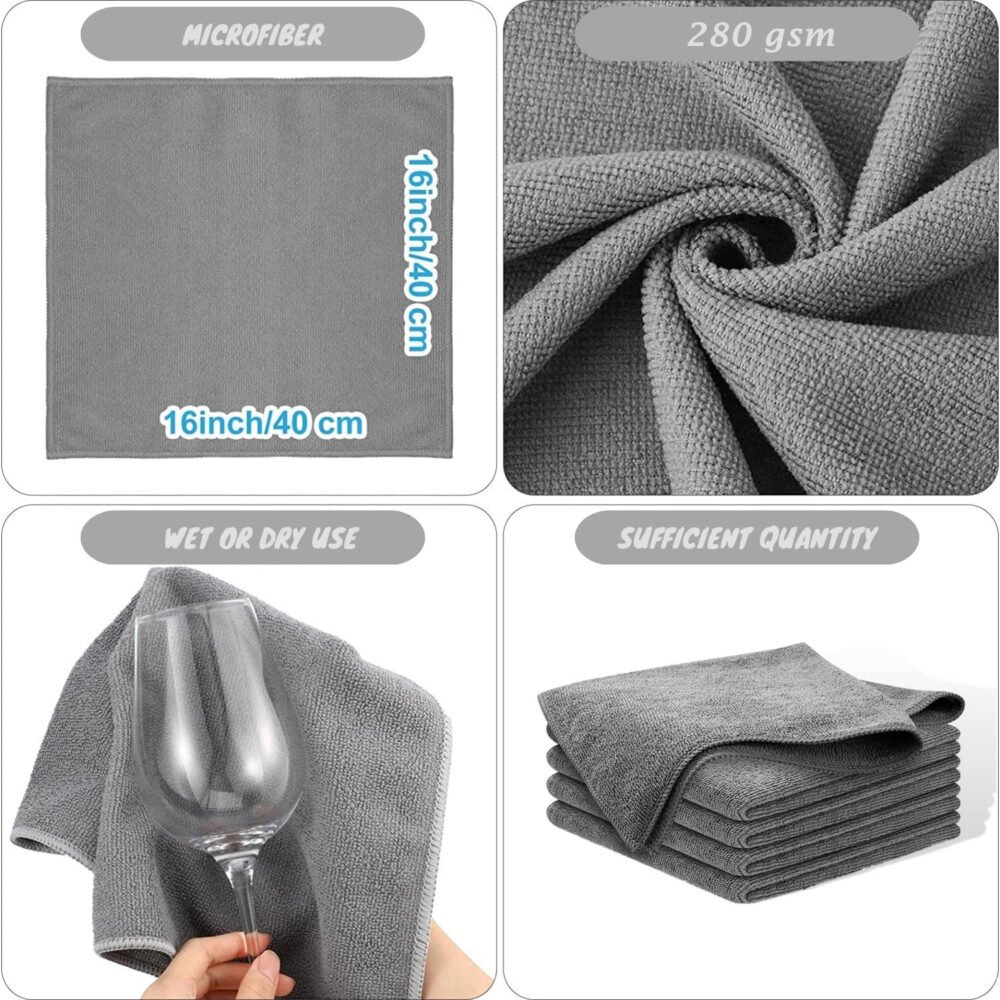 Microfiber cleaning Towels for Kitchen & Car, 280GSM, Pack of 5, Grey - Image 2